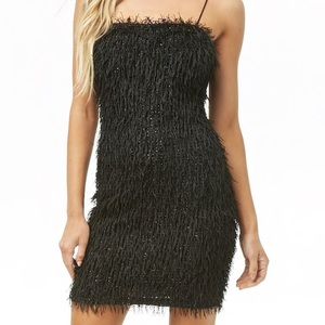 Glitter fringe flapper girl bodycon dress black